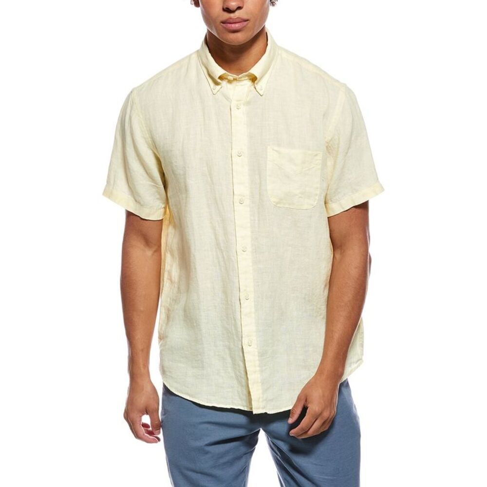 Brooks Brothers Mens Solid Linen Shirt, Yellow